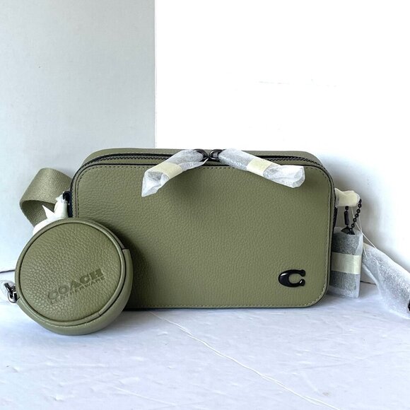 Coach Charter Slim Crossbody Bag Moss Pebbled Leather Round Pouch CC070 Small - Picture 2 of 12